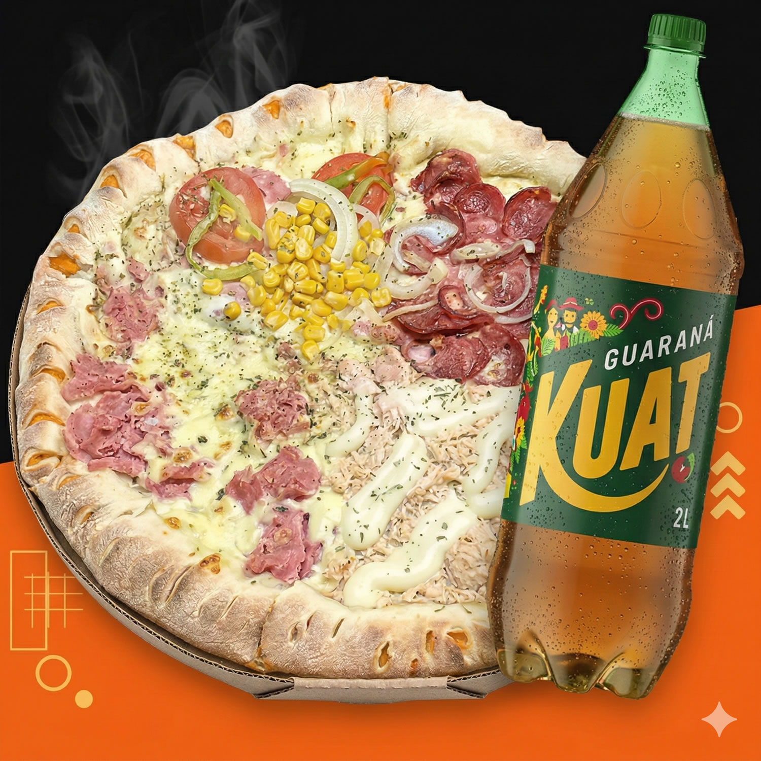 Pizza 4 Sabores Gigante + Kuat 2L