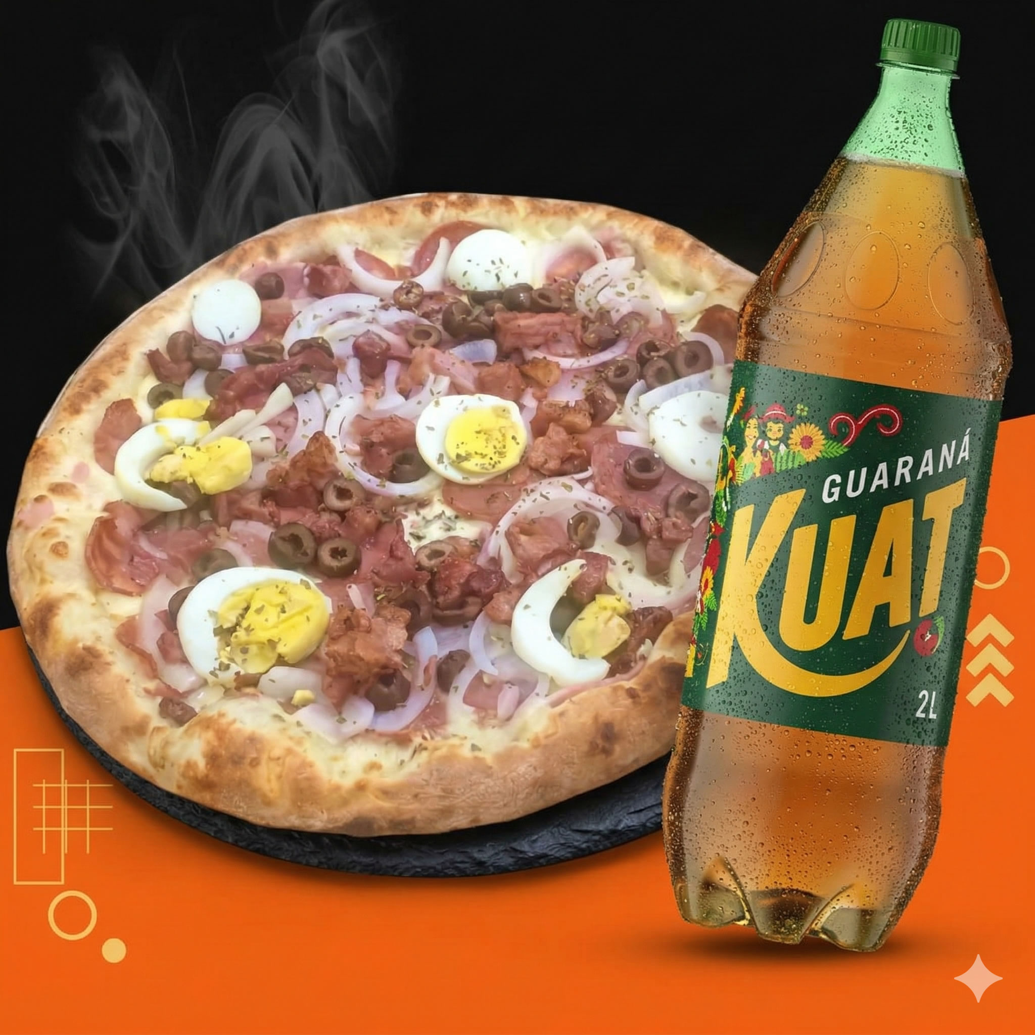 Combo Pizza Gigante Portuguesa + Kuat 2L